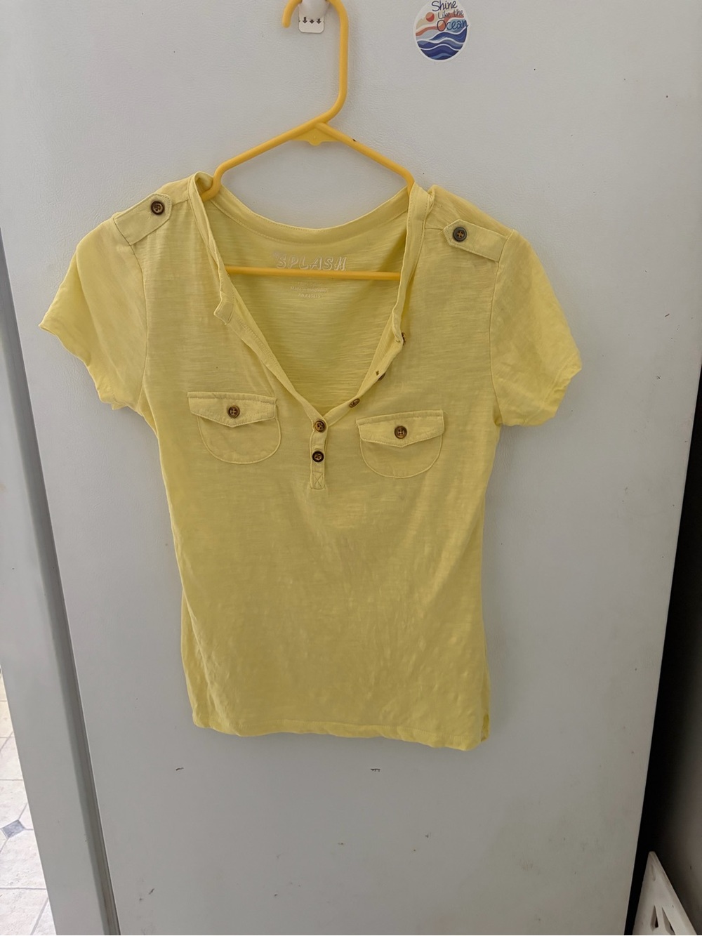 Y2K Splash Women's Yellow Short Sleeve Henley Top